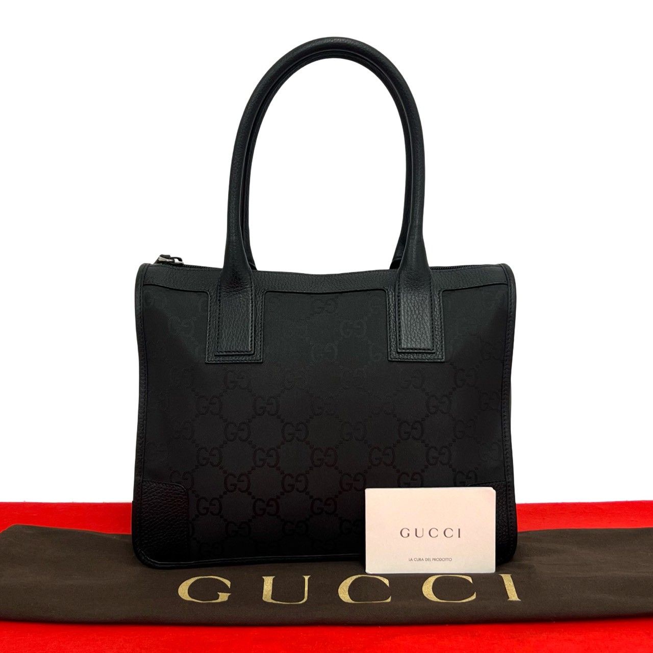 Gucci GG Logo Canvas Leather Mini Tote Boston Bag Black