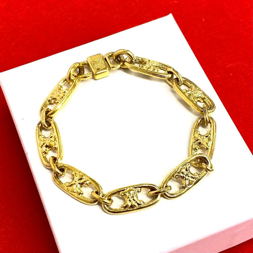 Celine Vintage Triomphe Logo Chain Bracelet Gold