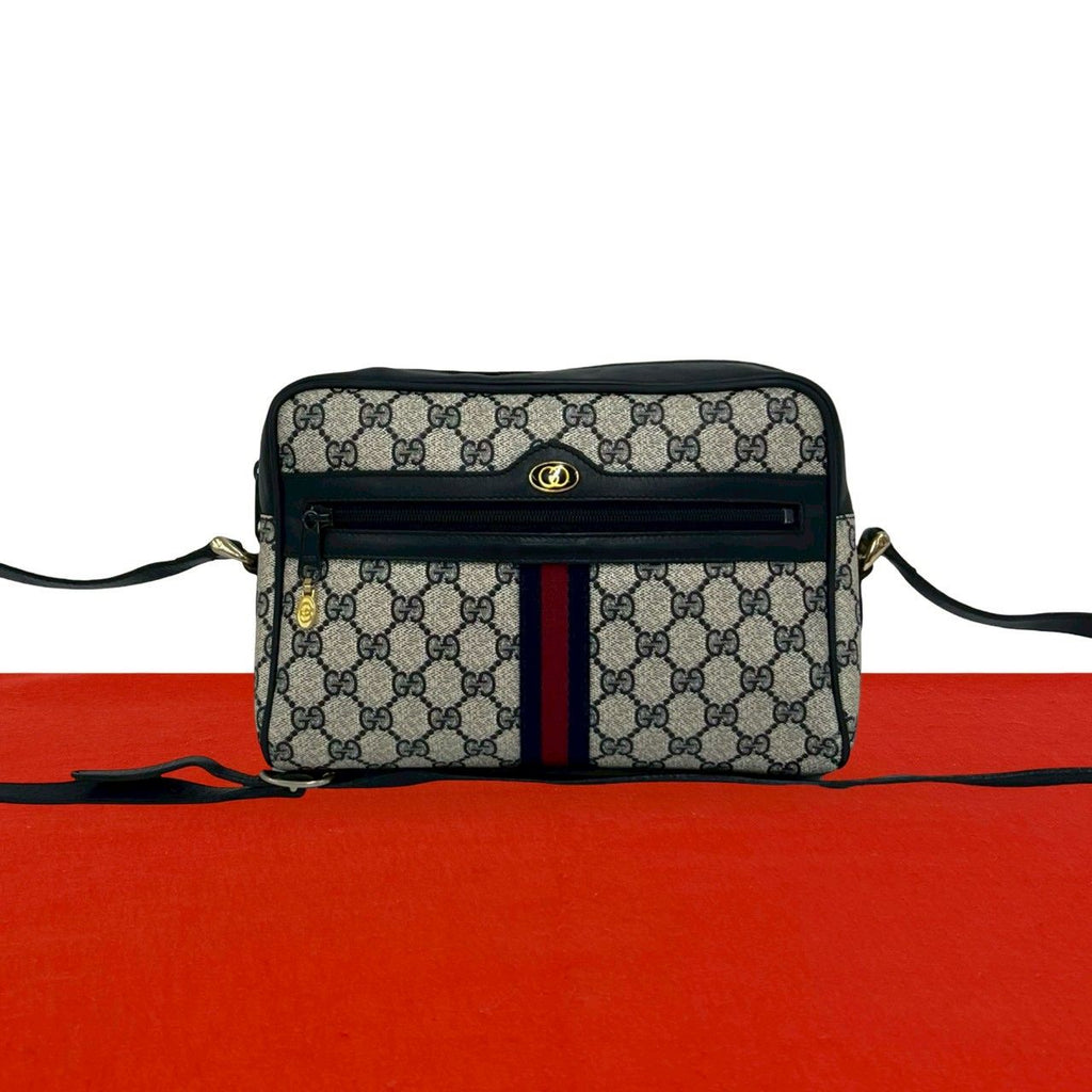 Gucci Vintage Sherry Line Leather Shoulder Bag Pochette Navy