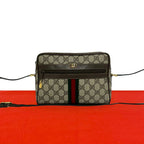 Gucci Vintage Sherry Line GG Logo Leather Shoulder Bag Brown