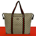 Gucci Vintage Sherry Line GG Logo Leather Tote Boston Bag Brown