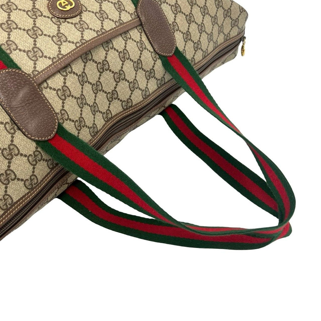 Gucci Vintage Sherry Line GG Logo Leather Tote Boston Bag Brown — view 4