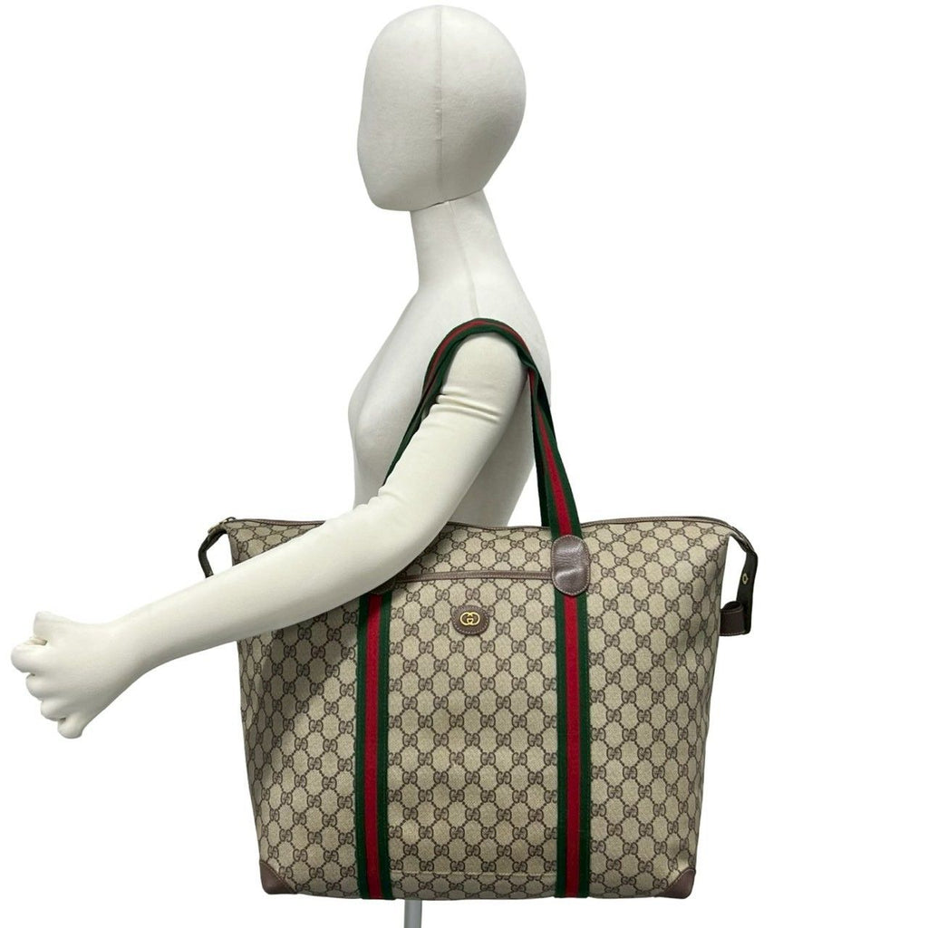 Gucci Vintage Sherry Line GG Logo Leather Tote Boston Bag Brown — view 2
