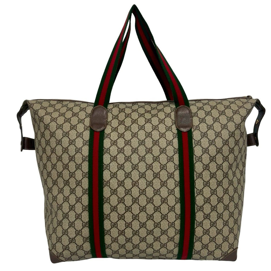 Gucci Vintage Sherry Line GG Logo Leather Tote Boston Bag Brown — view 3