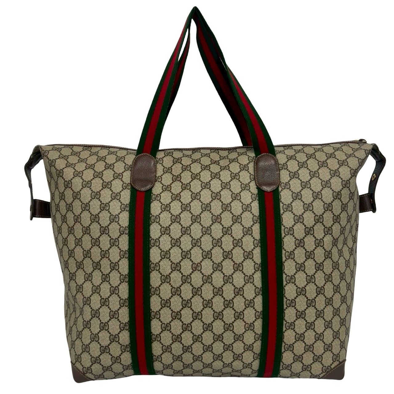 Gucci Vintage Sherry Line GG Logo Leather Tote Boston Bag Brown — view 3