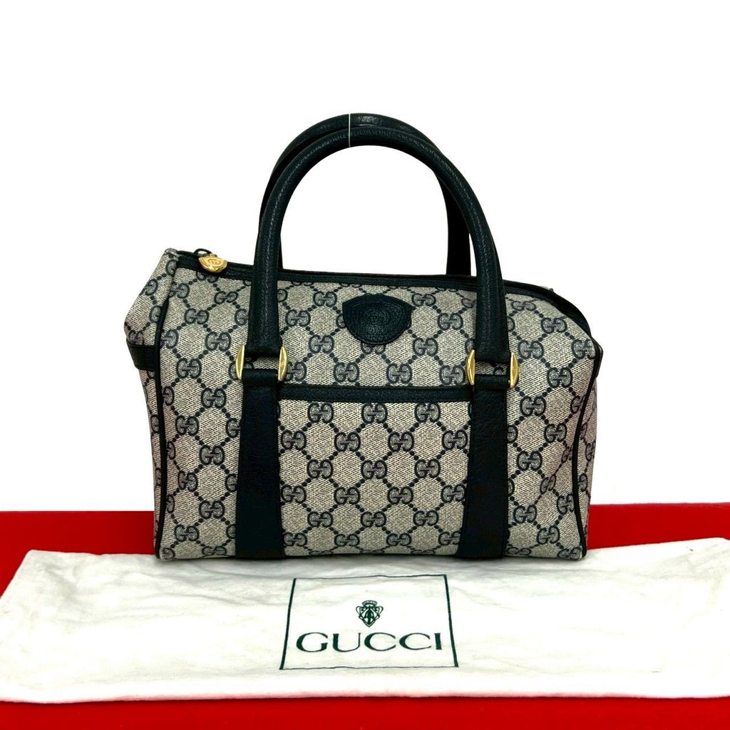 Gucci Vintage GG Logo Leather Mini Boston Bag Navy