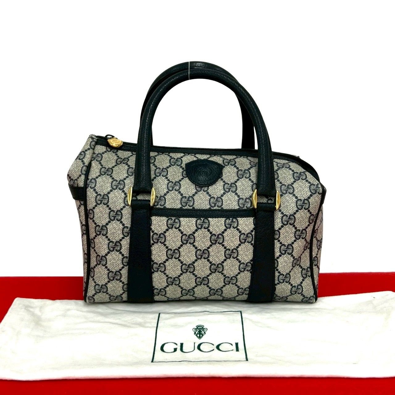 Gucci Vintage GG Logo Leather Mini Boston Bag Navy