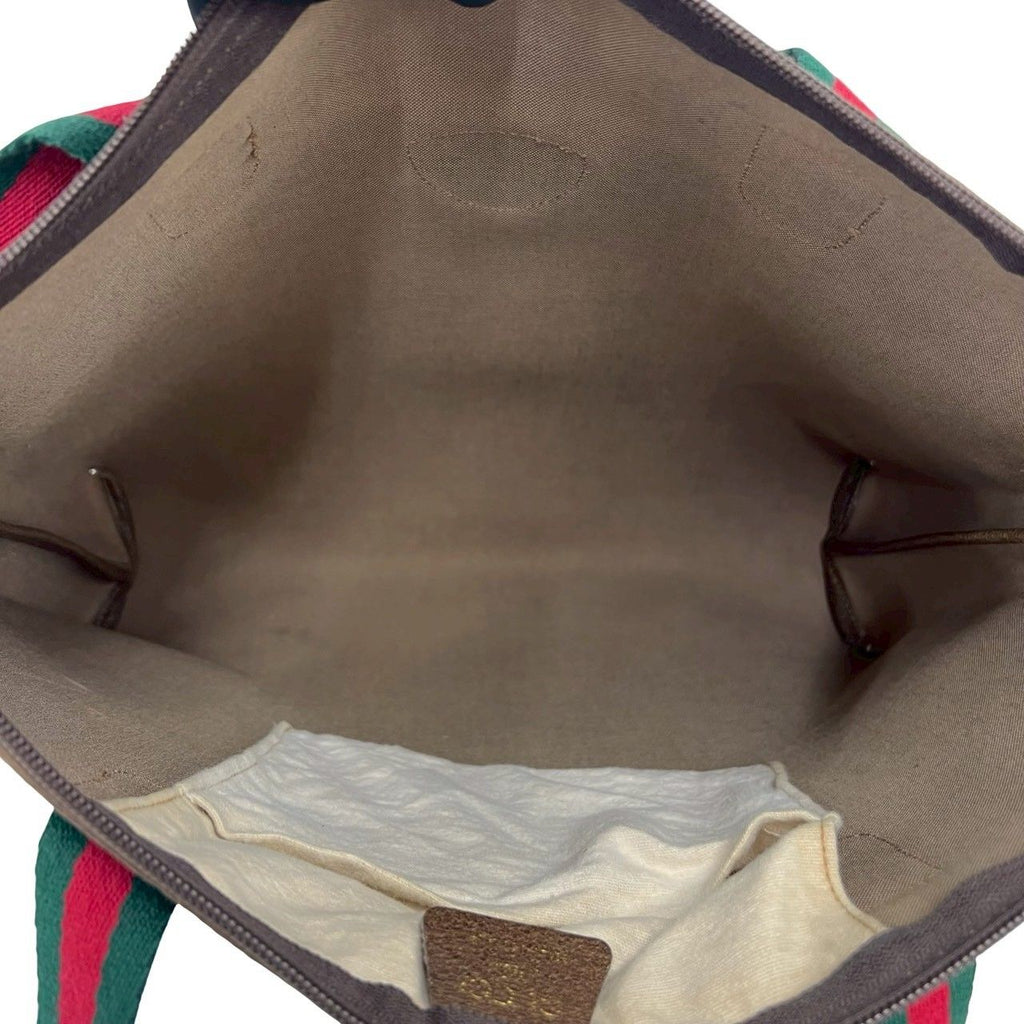 Gucci Vintage Sherry Line GG Logo Leather Tote Shoulder Bag Brown — view 9