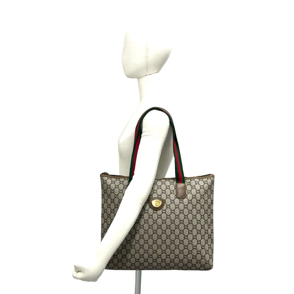 Gucci Vintage Sherry Line GG Logo Leather Tote Shoulder Bag Brown — view 2