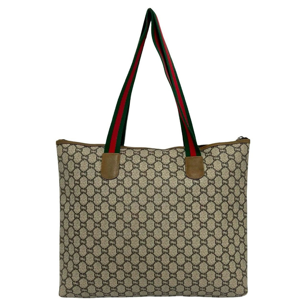 Gucci Vintage Sherry Line GG Logo Leather Tote Shoulder Bag Brown — view 3