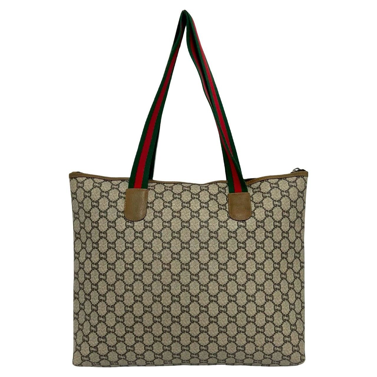 Gucci Vintage Sherry Line GG Logo Leather Tote Shoulder Bag Brown — view 3