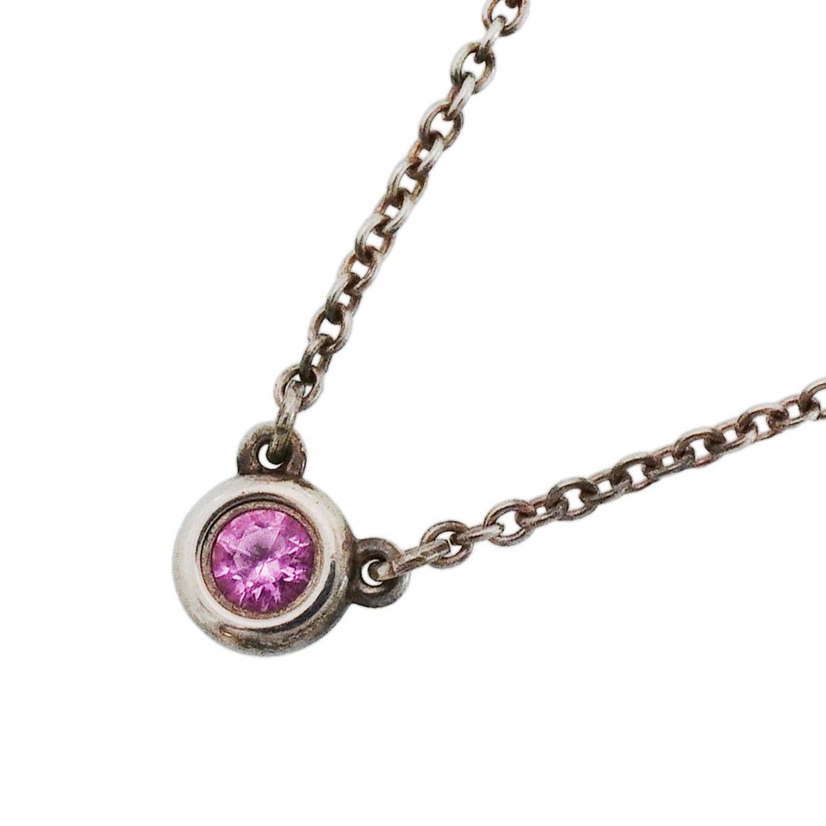 Tiffany & Co Necklace by the Yard 925 Sterling Silver Pink Saffiano