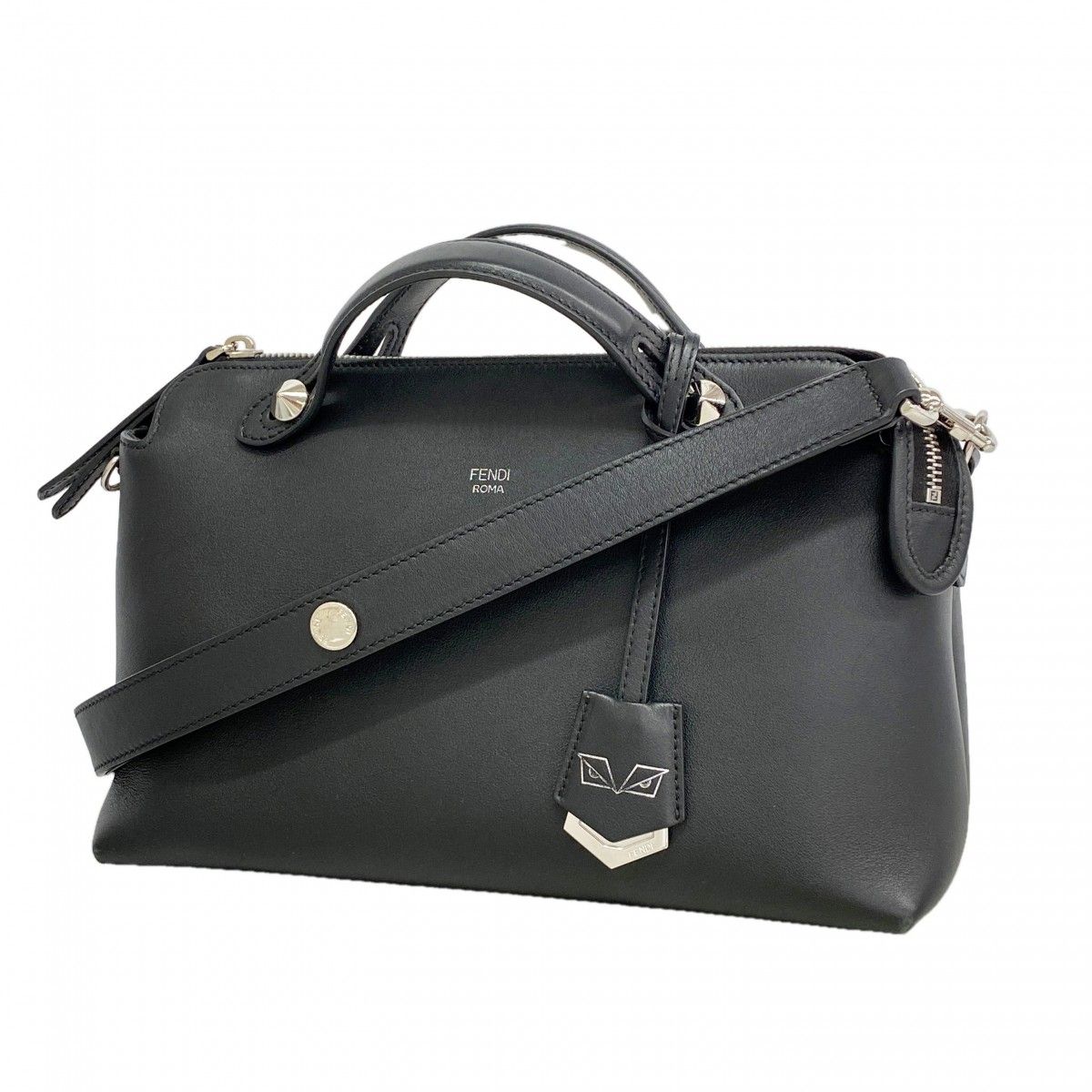 Fendi Handbag by the Way Leather Black Silver 2-Way