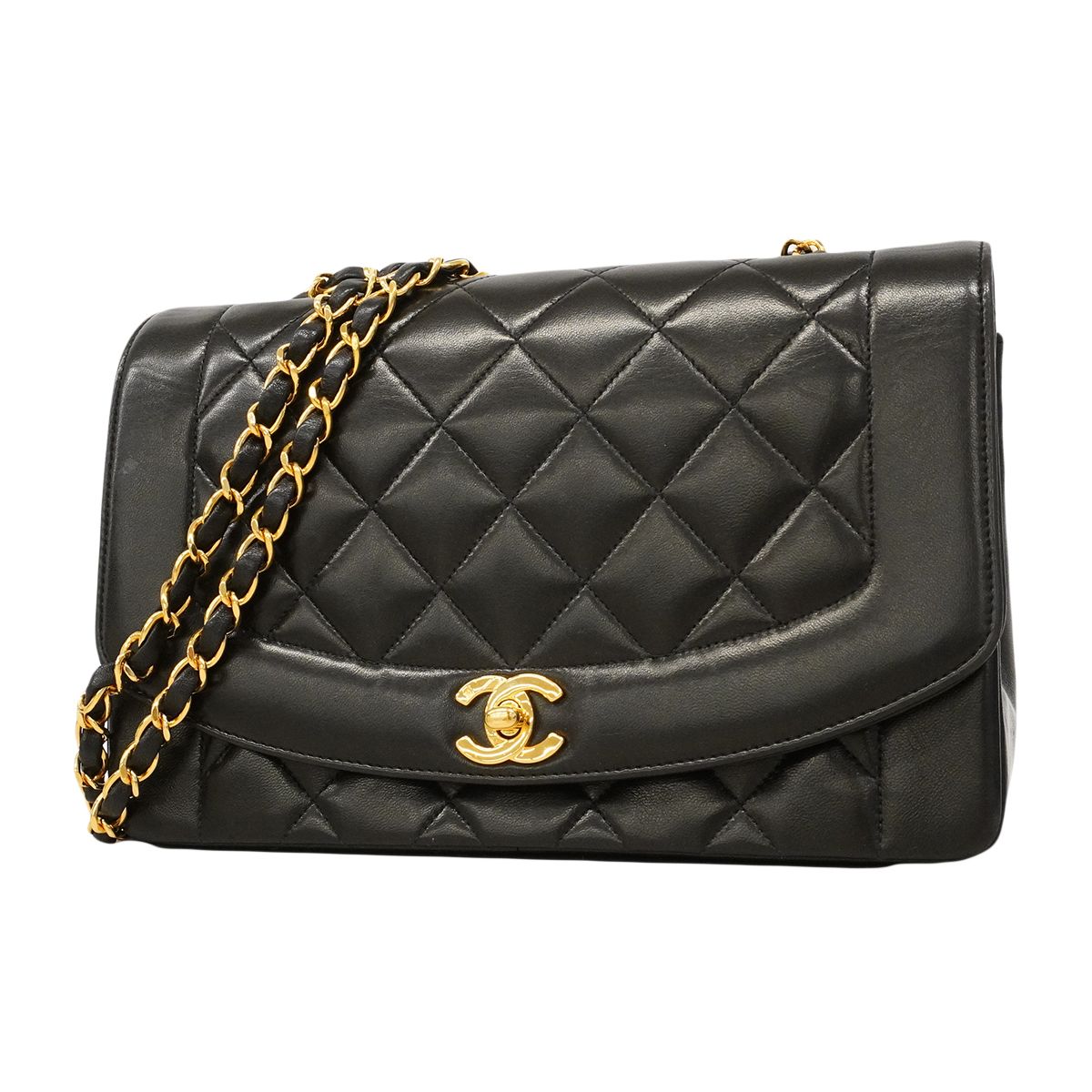 Chanel Shoulder Bag Diana Lambskin Black Gold