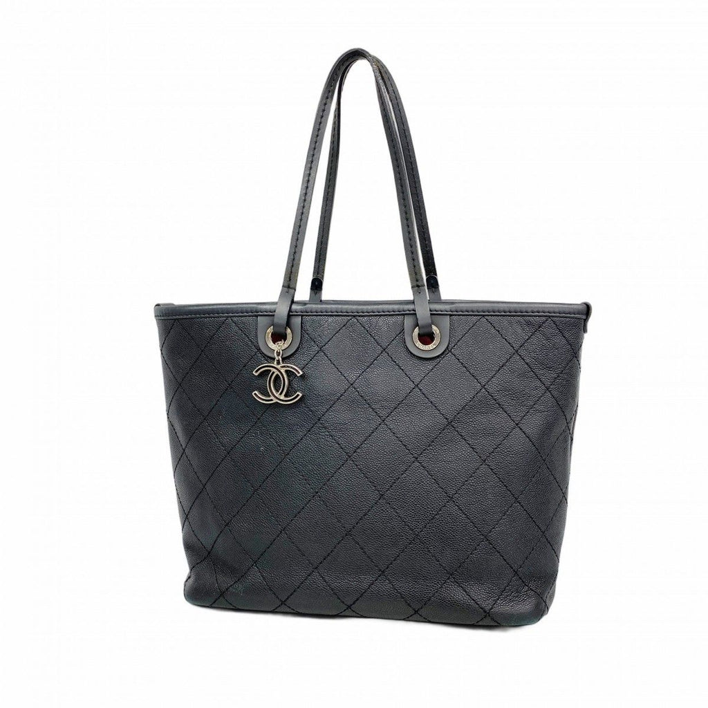 Chanel Tote Caviar Leather Black Silver