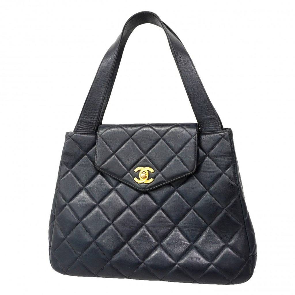 Chanel Handbag Quilted Lambskin Black Gold