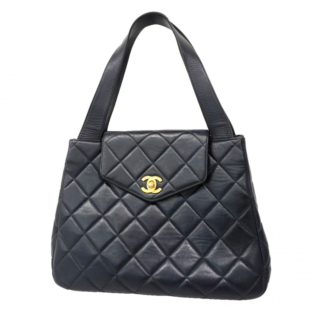Chanel Handbag Quilted Lambskin Black Gold