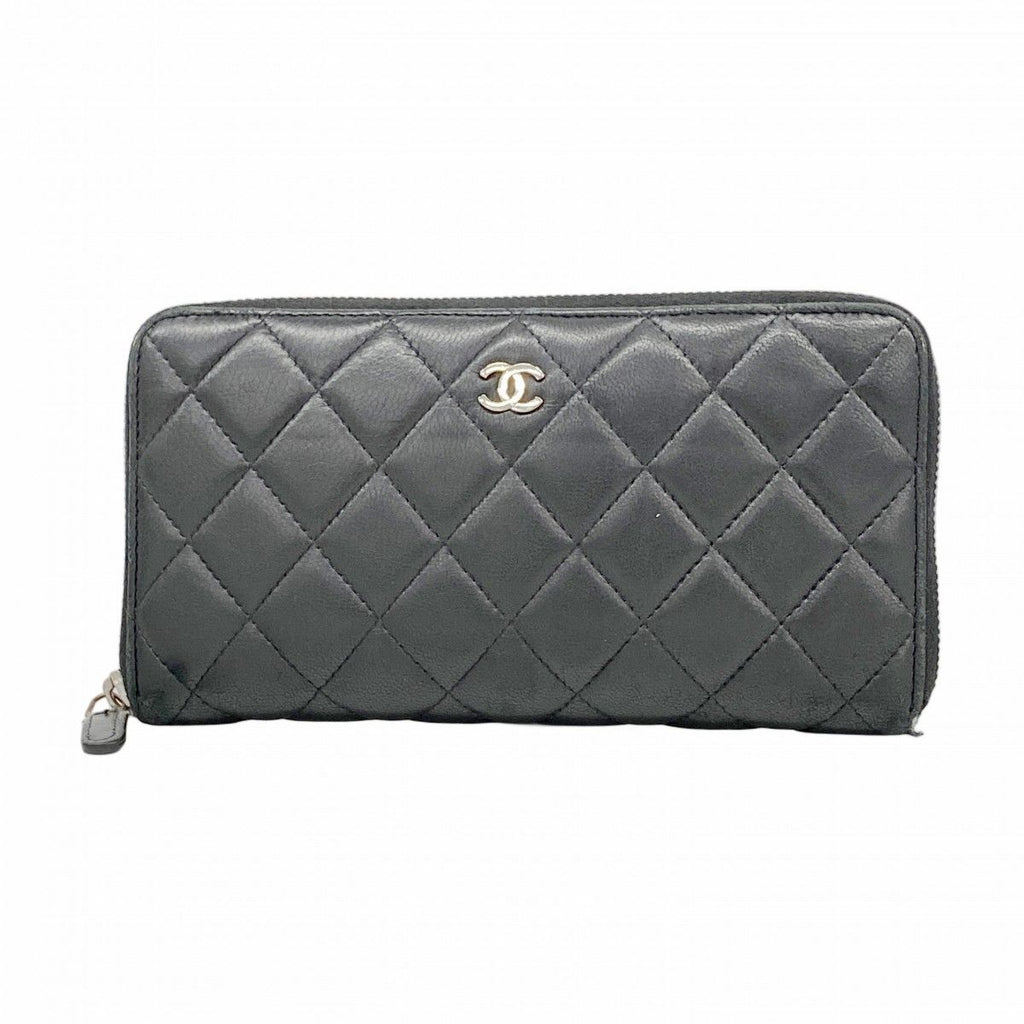 Chanel Wallet Quilted Lambskin Black Silver