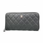 Chanel Wallet Quilted Lambskin Black Silver