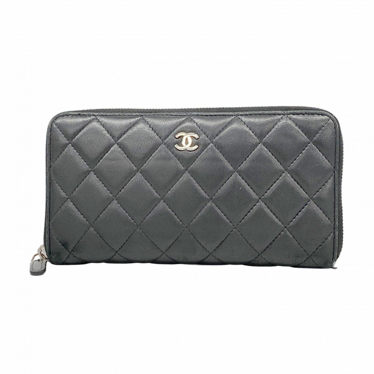 Chanel Wallet Quilted Lambskin Black Silver
