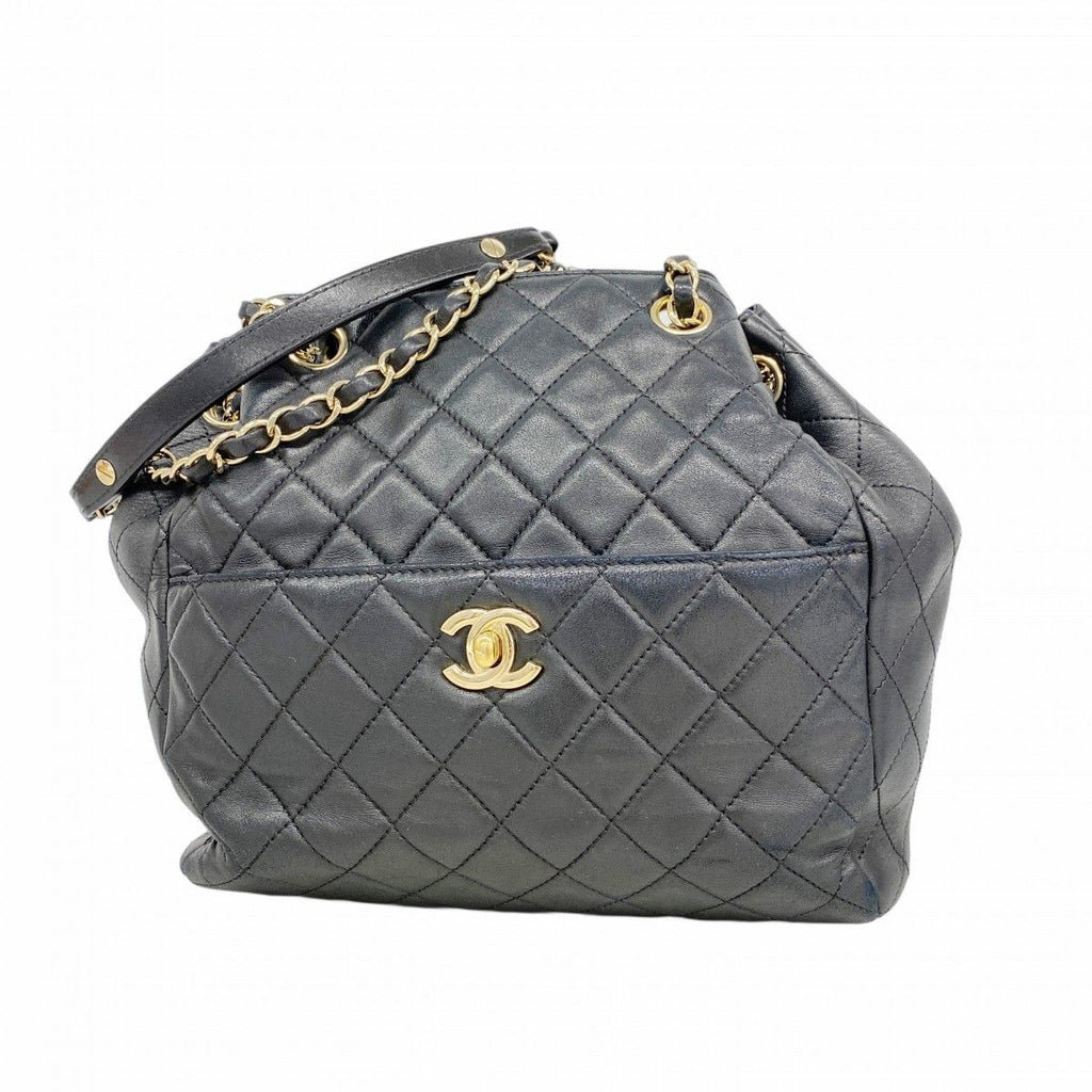 Chanel Shoulder Bag Quilted Lambskin Black Gold
