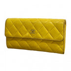 Chanel Wallet Quilted Lambskin Yellow Silver