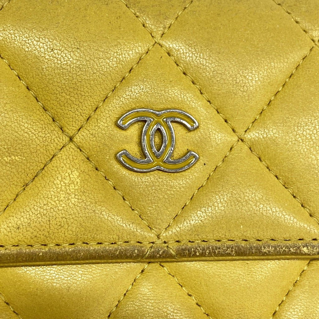 Chanel Wallet Quilted Lambskin Yellow Silver — view 8