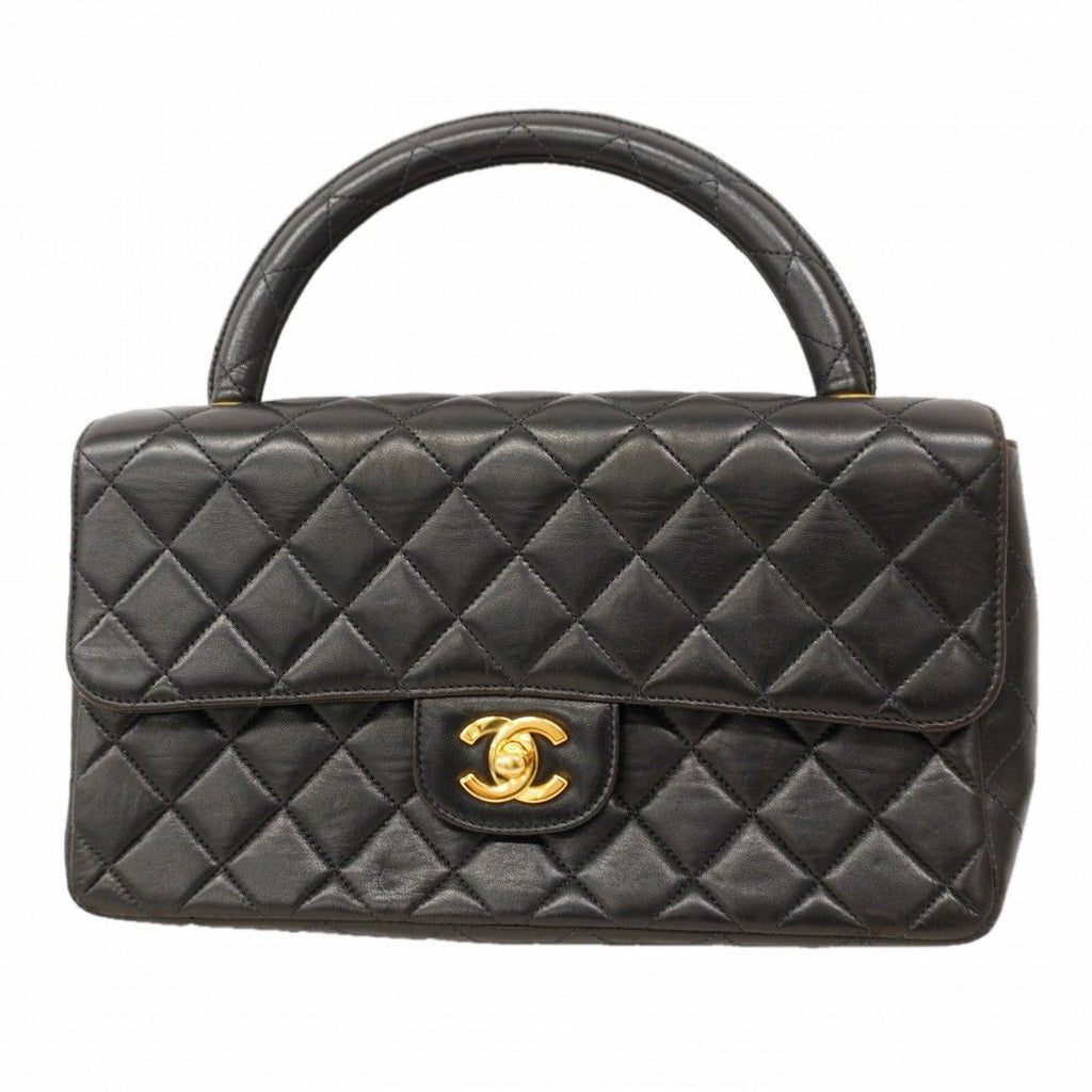 Chanel Handbag Quilted Lambskin Black Gold