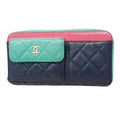 Chanel Wallet Quilted Caviar Leather Navy blue Pink Chien Panning Gold