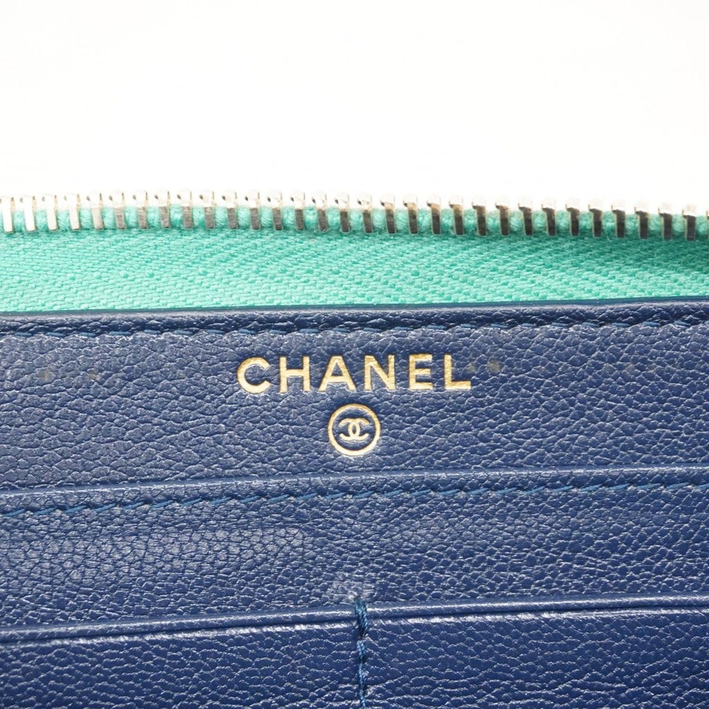 Chanel Wallet Quilted Caviar Leather Navy blue Pink Chien Panning Gold — view 4