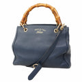 Gucci Handbag Bamboo Leather Blue Chien Panning Gold 2-Way