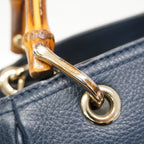 Gucci Handbag Bamboo Leather Blue Chien Panning Gold 2-Way — view 8