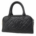 Chanel Handbag Quilted Caviar Leather Black Gold