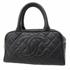Chanel Handbag Quilted Caviar Leather Black Gold