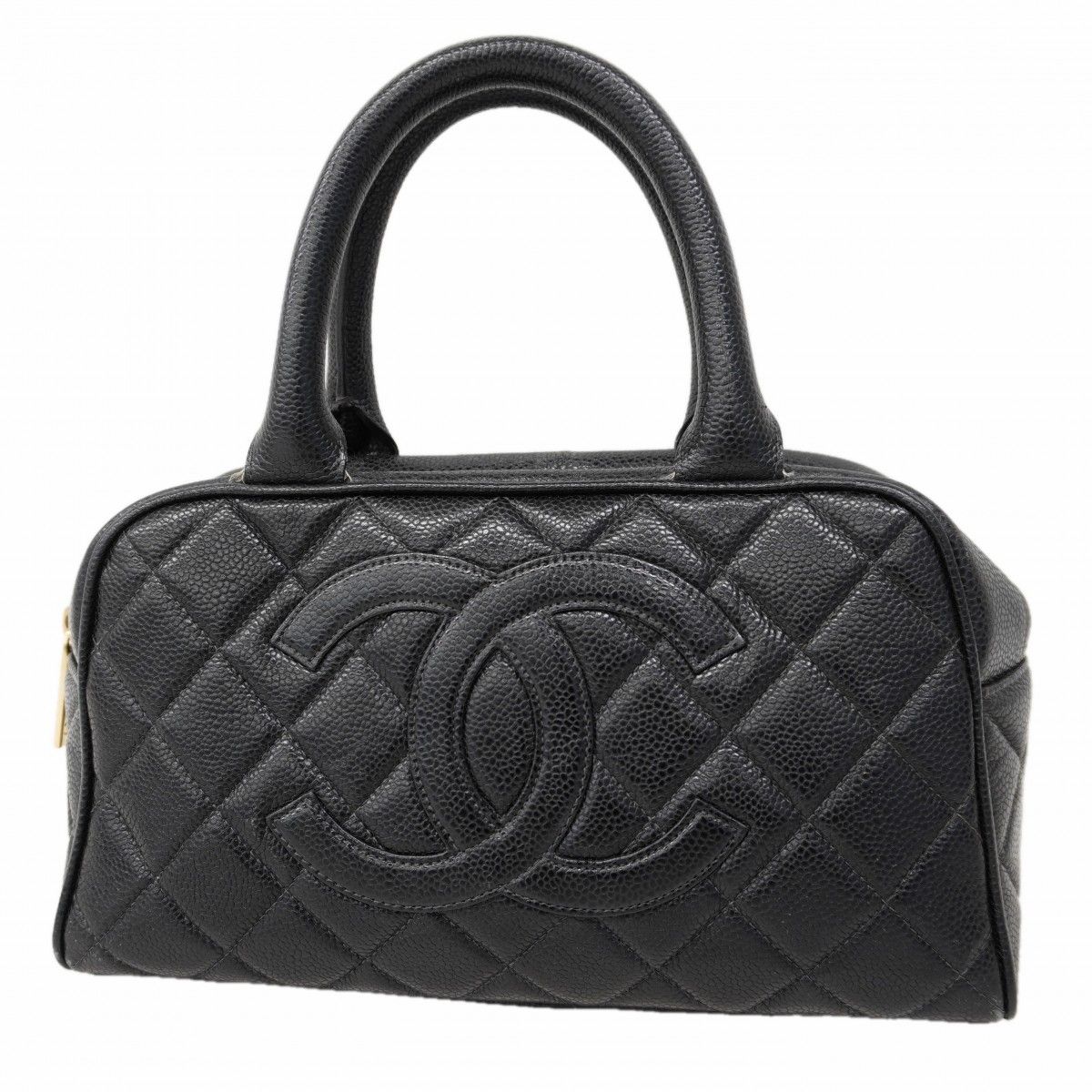 Chanel Handbag Quilted Caviar Leather Black Gold