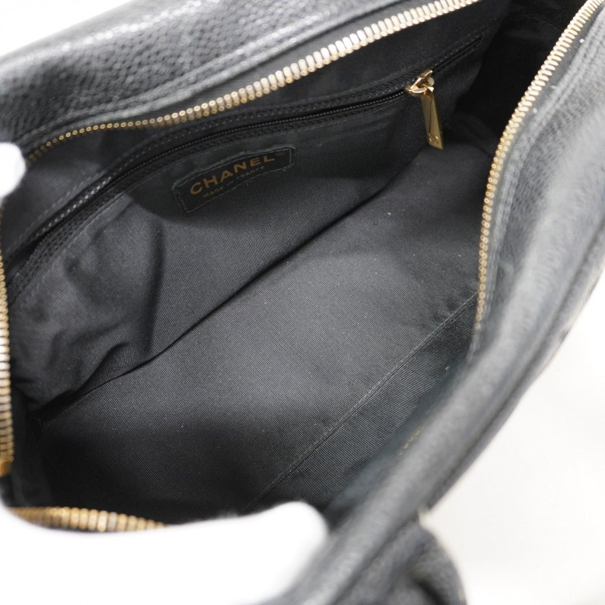 Chanel Handbag Quilted Caviar Leather Black Gold — view 4