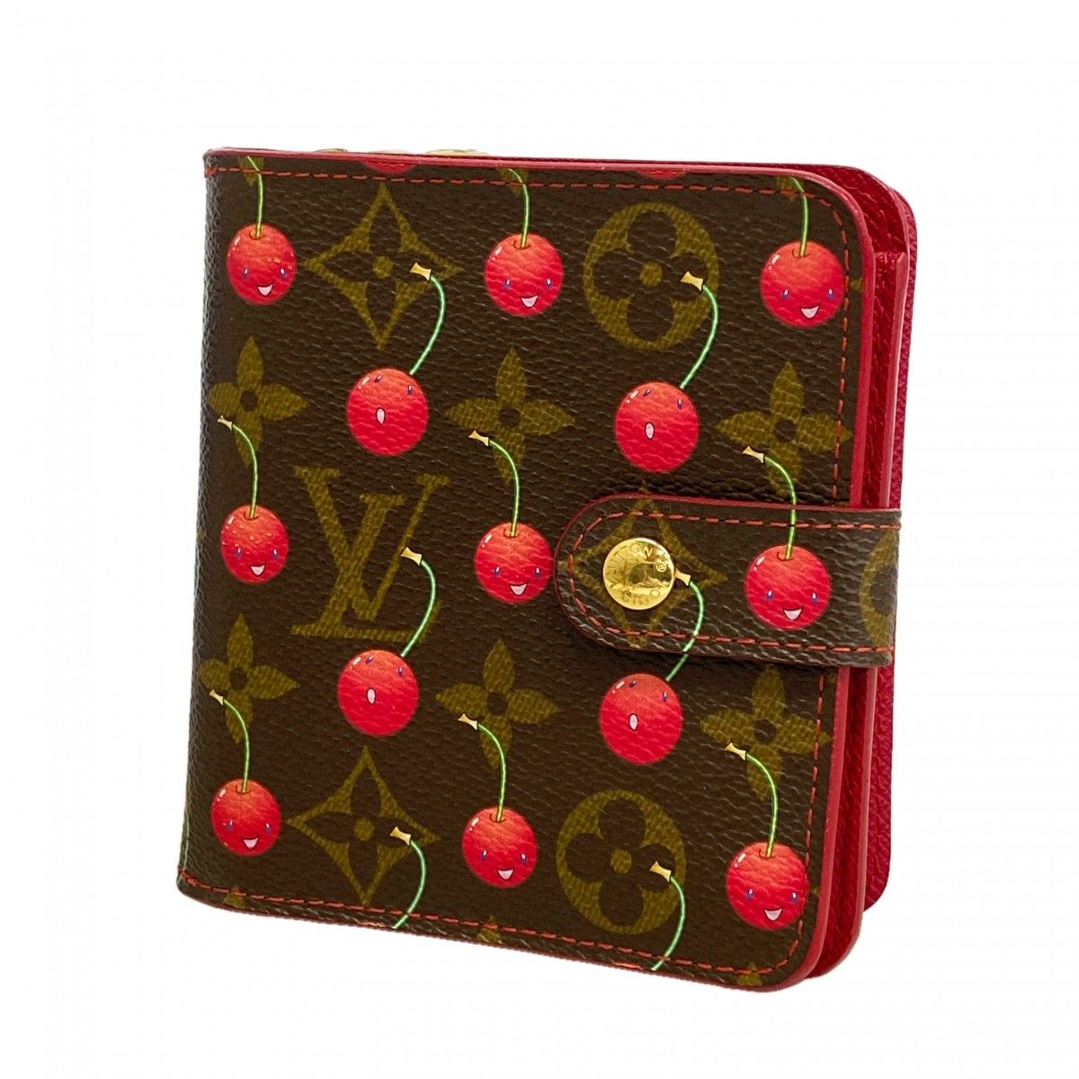 Louis Vuitton Wallet Monogram Cherry Compact Zip Brown