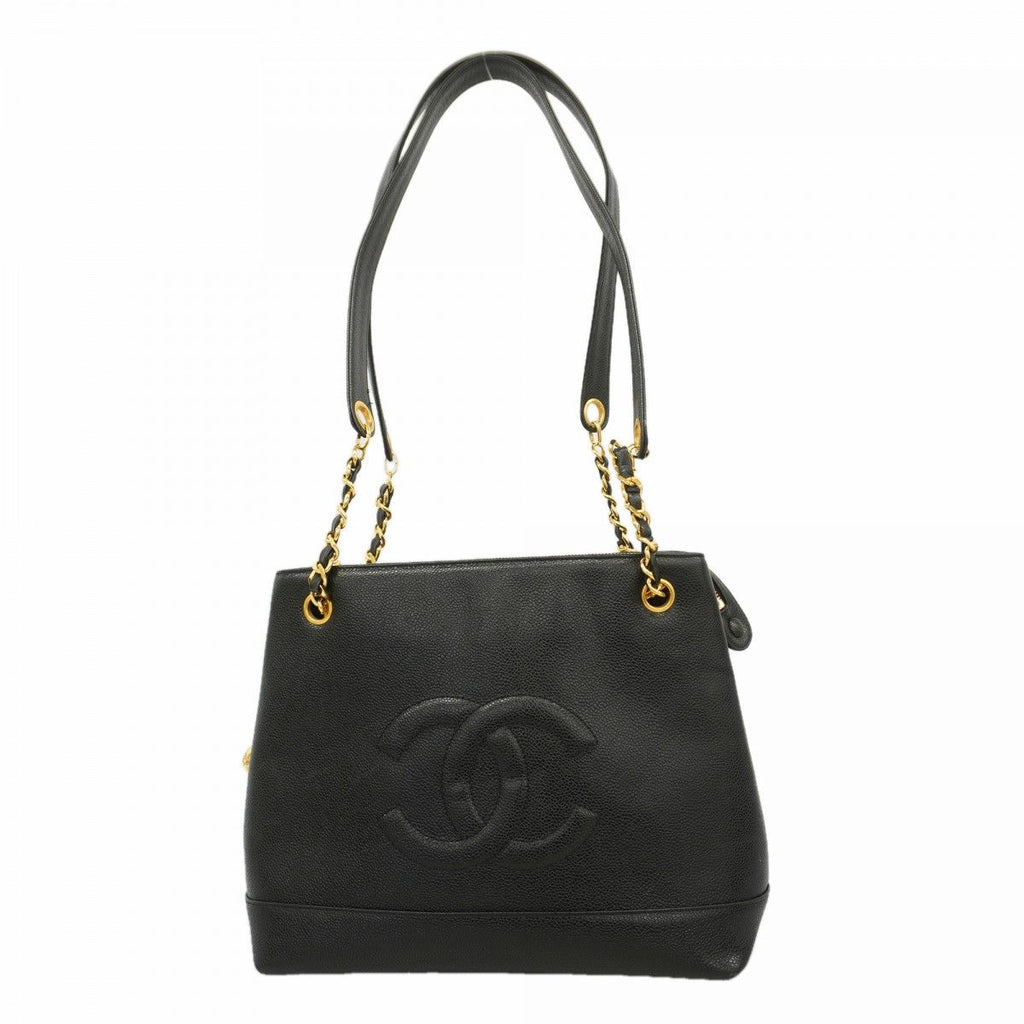 Chanel Shoulder Bag Caviar Leather Black Gold