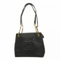 Chanel Shoulder Bag Caviar Leather Black Gold