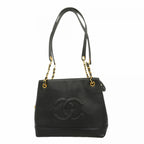 Chanel Shoulder Bag Caviar Leather Black Gold