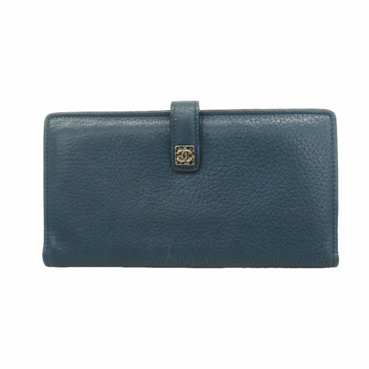 Chanel Wallet Leather Blue Silver