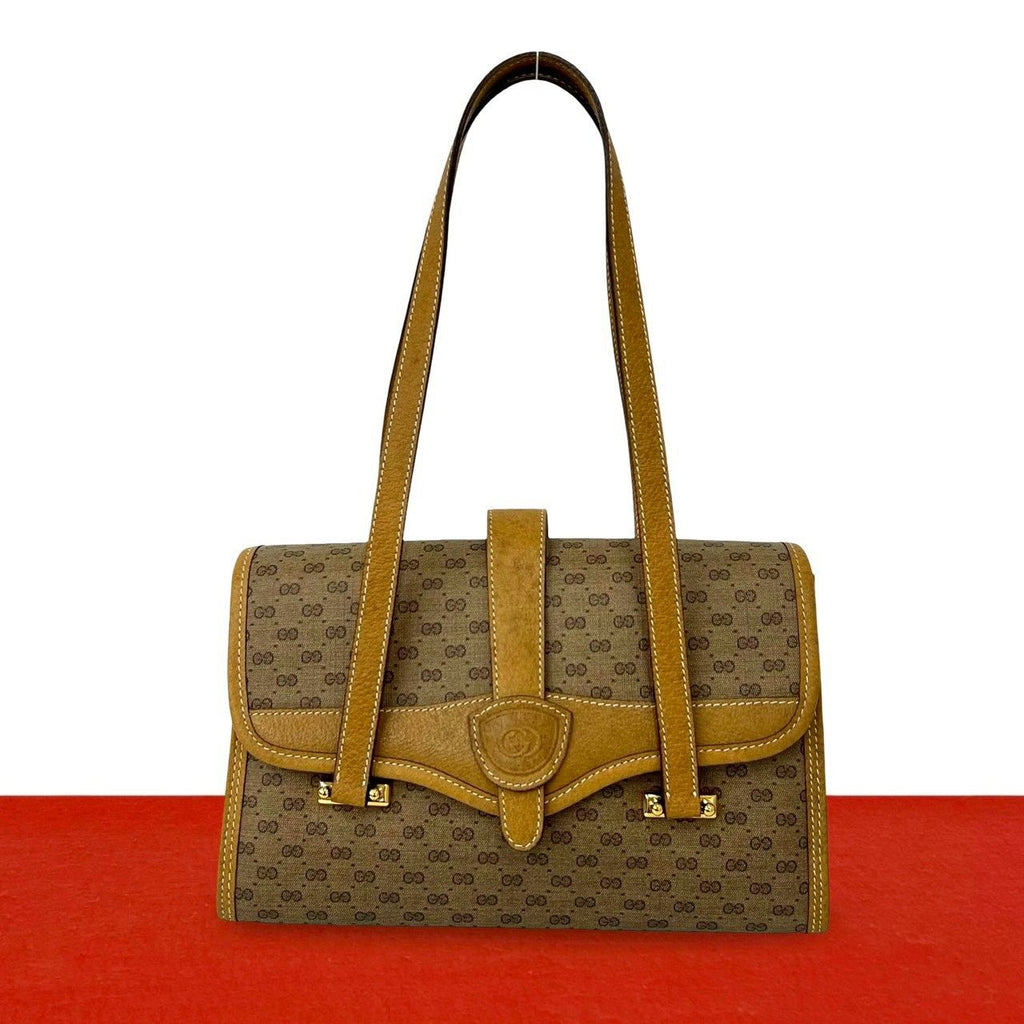 Gucci Vintage Micro GG Leather Handbag Mini Tote Brown