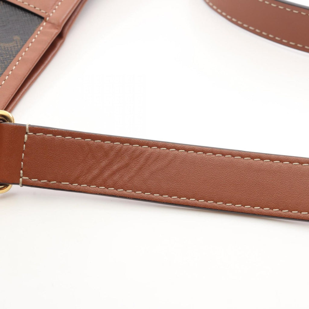 Celine Shoulder Bag Small Bucket Triomphe Black Brown Canvas Leather — view 9