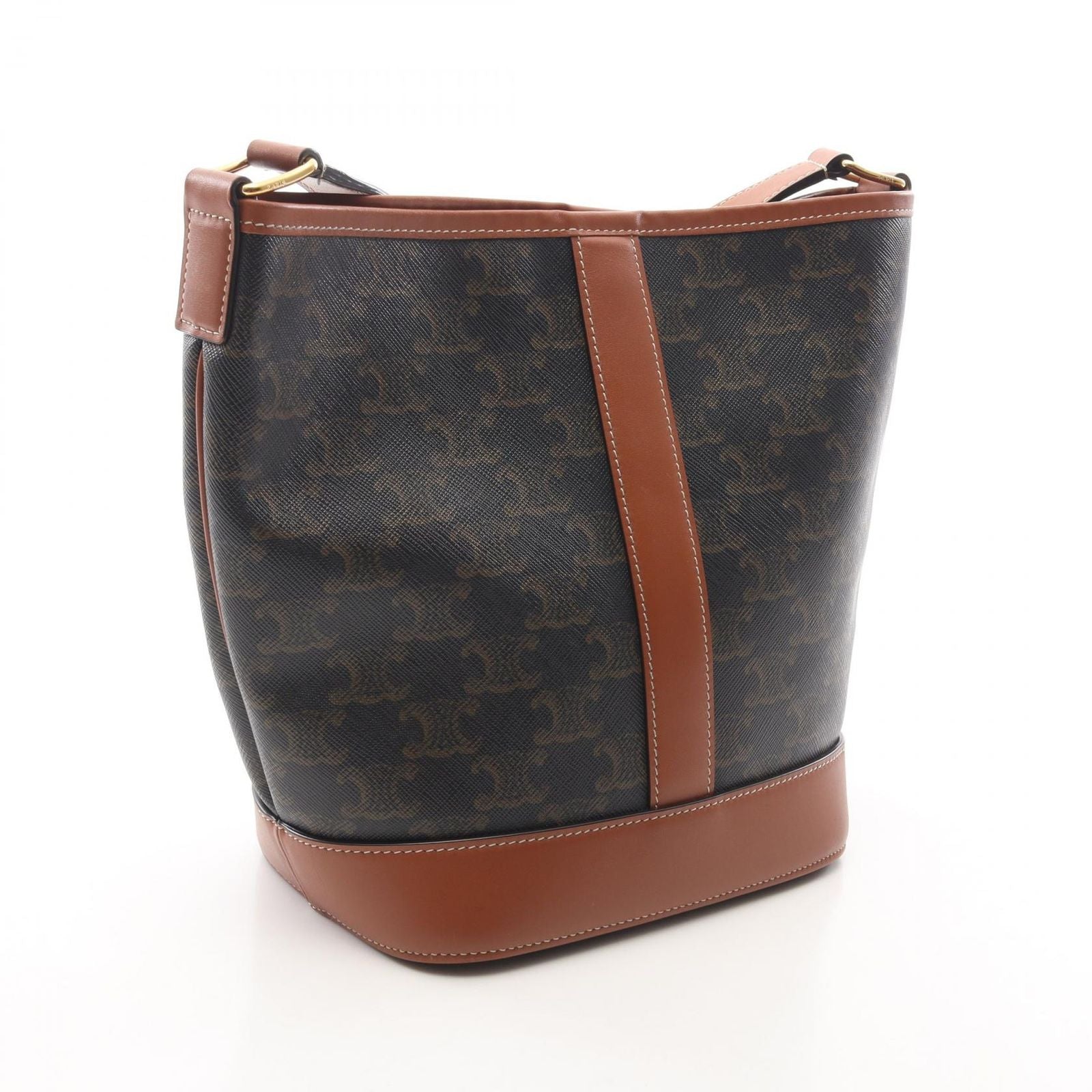 Celine Shoulder Bag Small Bucket Triomphe Black Brown Canvas Leather — view 2