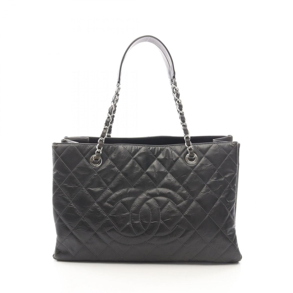 Chanel Tote Quilted Black Leather CC Logo Chain