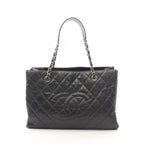 Chanel Tote Quilted Black Leather CC Logo Chain