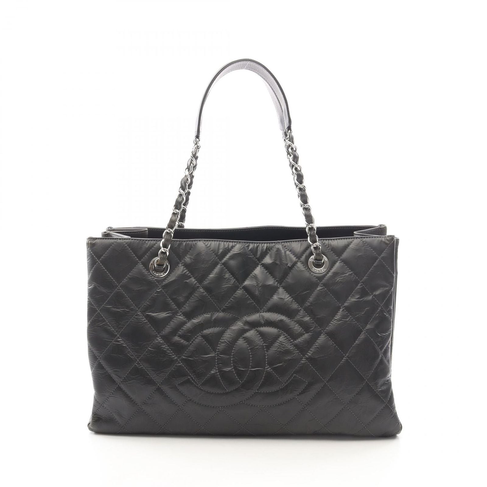 Chanel Tote Quilted Black Leather CC Logo Chain