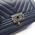 Chanel Shoulder Bag Boy Blanc Stitch Blue Calf Boy Chain — view 8