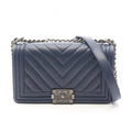 Chanel Shoulder Bag Boy Blanc Stitch Blue Calf Boy Chain