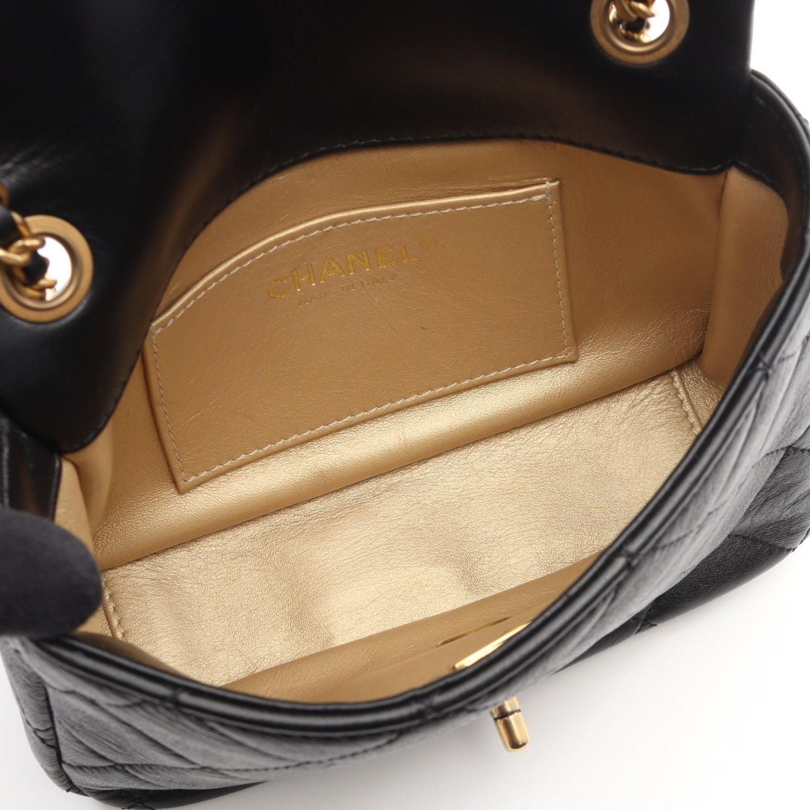 Chanel Shoulder Bag Mini Quilted Black Lambskin Chain — view 3